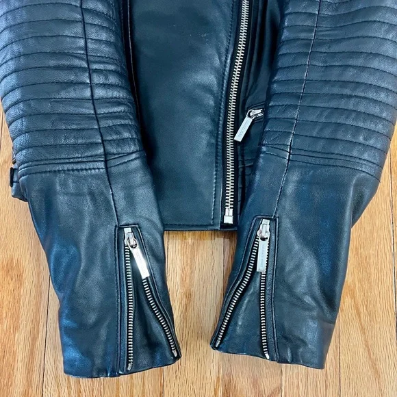 Michael Kors black Moto Lambs Leather Jacket XS - Picture 4 of 13